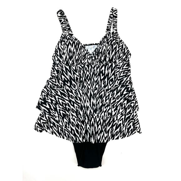 Swim Solutions Black Tankini Ruffled One-piece Swimsuit 10 NEW - Picture 4 of 7